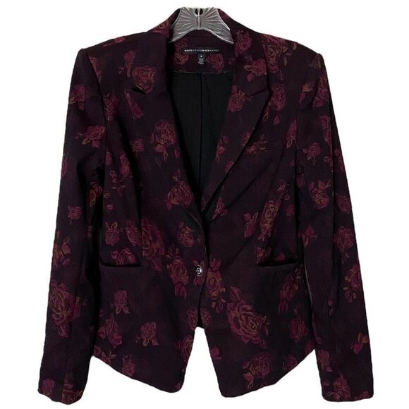 WHBM Burgundy Jacquard Floral Single Button Blazer Jacket Size 8/Medium - Picture 1 of 5